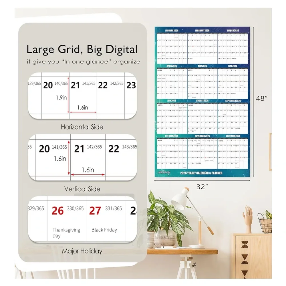 Apricity 2026 Blue and Green Yearly Calendar Planner